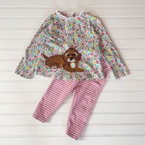 MINI BODEN VGUC Embroidered Dog Liberty Print Blouse & Leggings Set